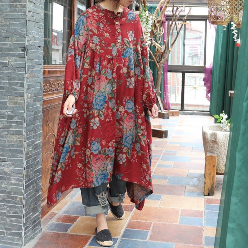 Ethnic Style Printed Cotton Loose Long Sleeve Dress Jan 25,2019 