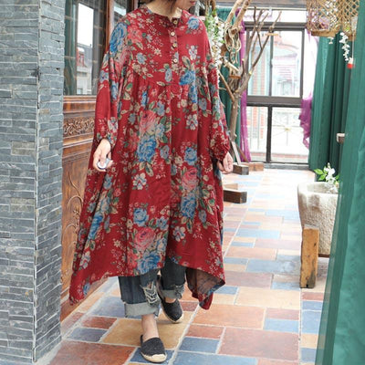 Ethnic Style Printed Cotton Loose Long Sleeve Dress