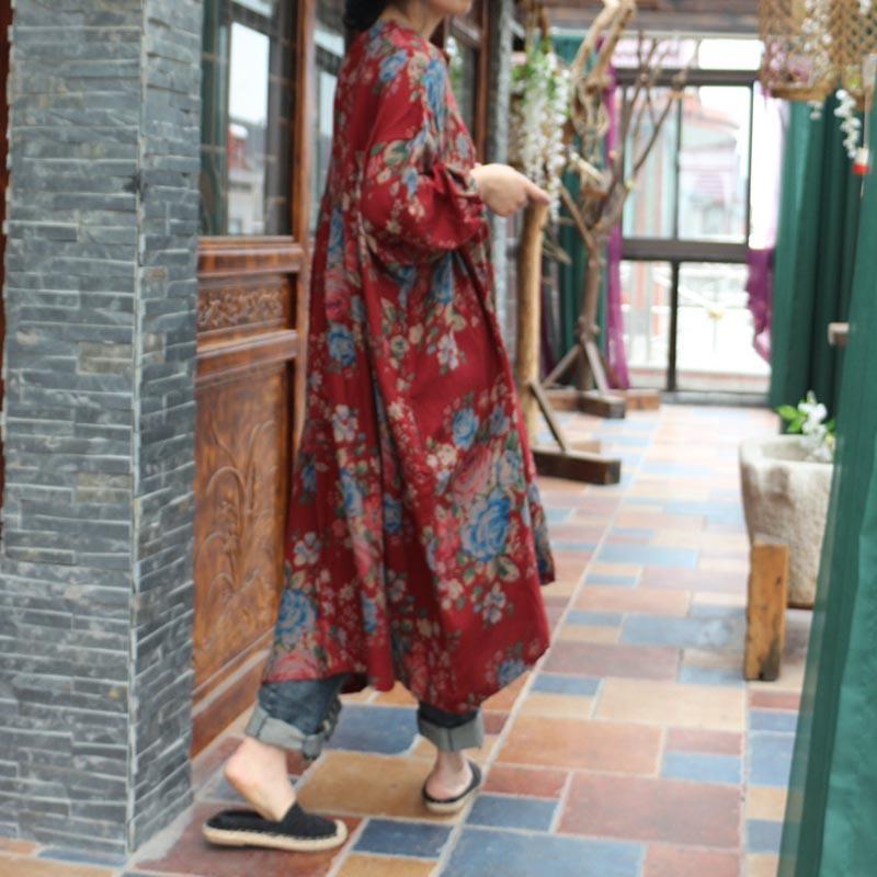 Ethnic Style Printed Cotton Loose Long Sleeve Dress