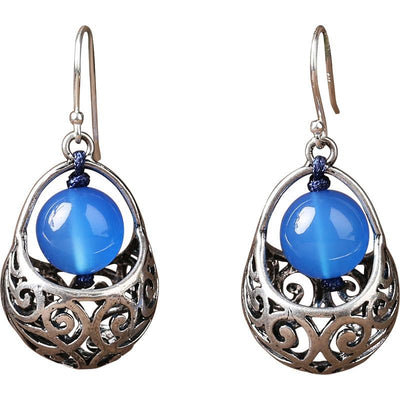 Ethnic Style Silver Earrings Blue Jewelry