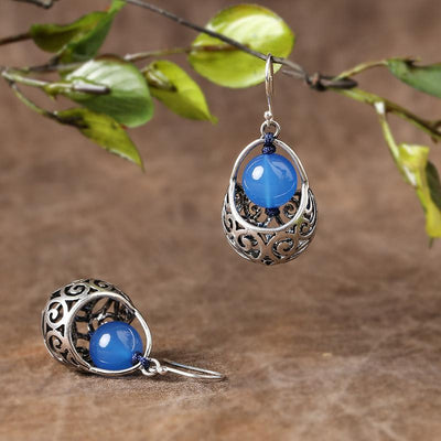 Ethnic Style Silver Earrings Blue Jewelry