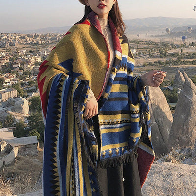 Ethnic Style Thickened Cashmere Shawl ACCESSORIES As the picture 