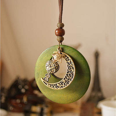 Ethnic Style Vintage Chain Moon Necklace Jewelry One Size Green Moon 