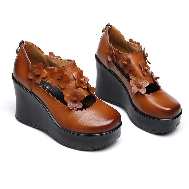 Ethnic Style Women's Shoes Leather Retro Flower Shoes Slope OCT 
