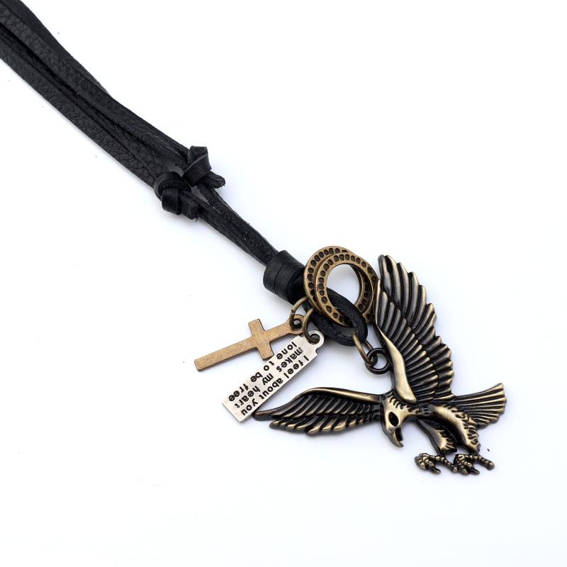 European and American Retro Art Small Fresh Trend Necklace ACCESSORIES black eagle black leather white ancient robot 