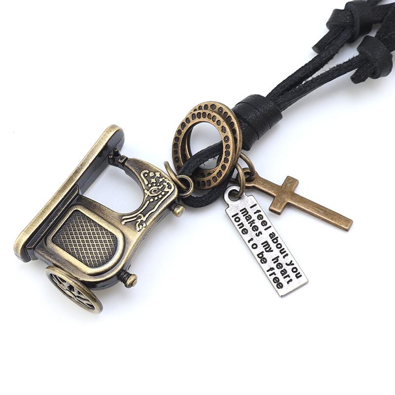 European and American Retro Art Small Fresh Trend Necklace ACCESSORIES black sewing machine black leather white ancient robot 