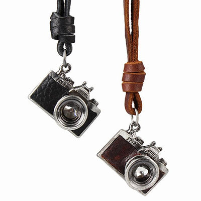 European and American Retro Art Small Fresh Trend Necklace ACCESSORIES camera black black leather white ancient robot 
