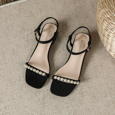 Extra Size Women Summer Pearl Casual Wedge Sandals Jun 2022 New Arrival 34 Black 