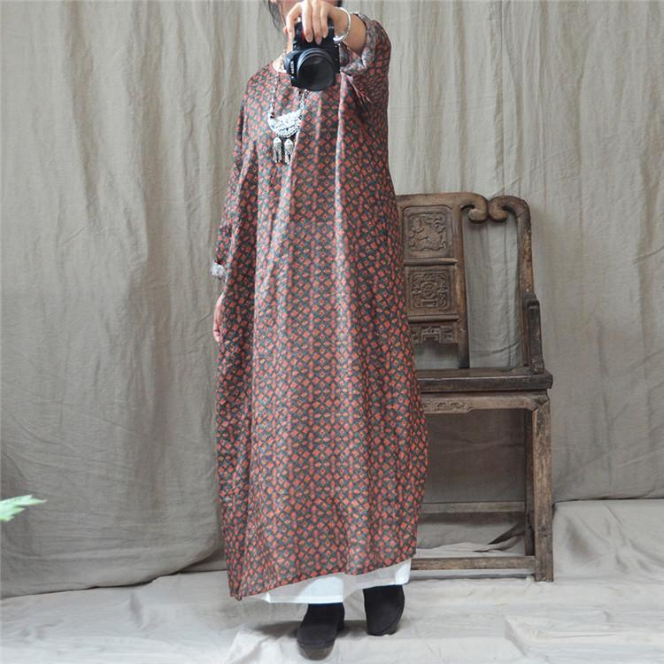 Chinese Style Autumn Printed Linen Loose Dress