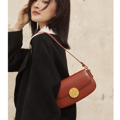 Fashion Casual Cowhide Shoulder Bag Jun 2023 New Arrival Wine Red One Size 