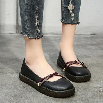 Fashion Casual Daily Round Toe Belts Leather Flat Shoes 2019 April New 35 Black 
