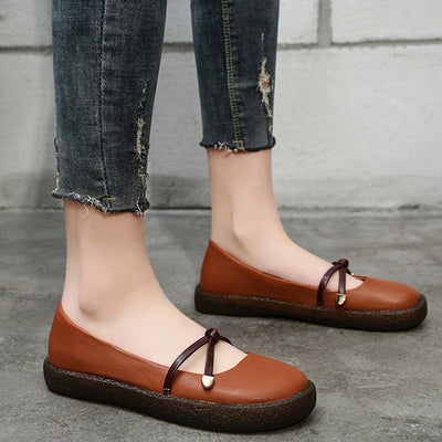 Fashion Casual Daily Round Toe Belts Leather Flat Shoes 2019 April New 35 Deep Brown 