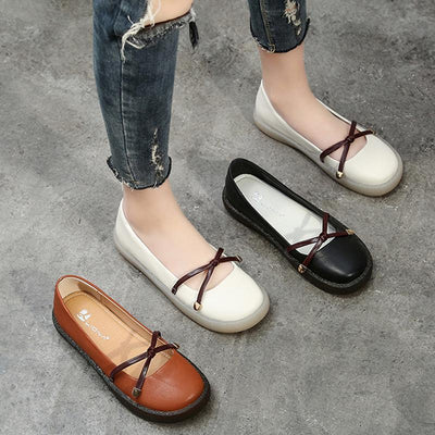 Fashion Casual Daily Round Toe Belts Leather Flat Shoes 2019 April New 