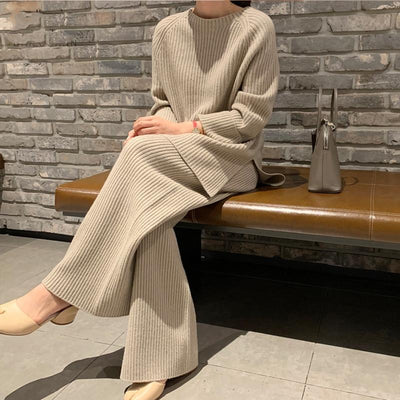 Fashion Knitted Suit Pants Women Autumn And Winter New oct S flower apricot 