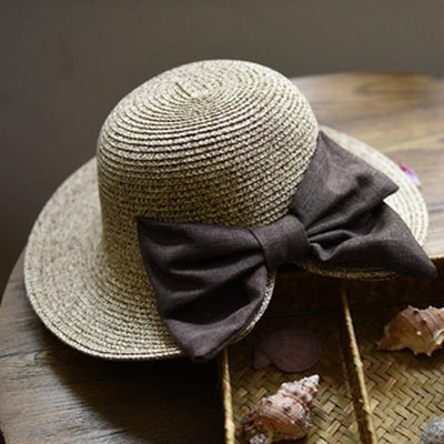 Fashion Sweet Big Bow Knot Beach Sun Straw Hat ACCESSORIES One Size Light Khaki 