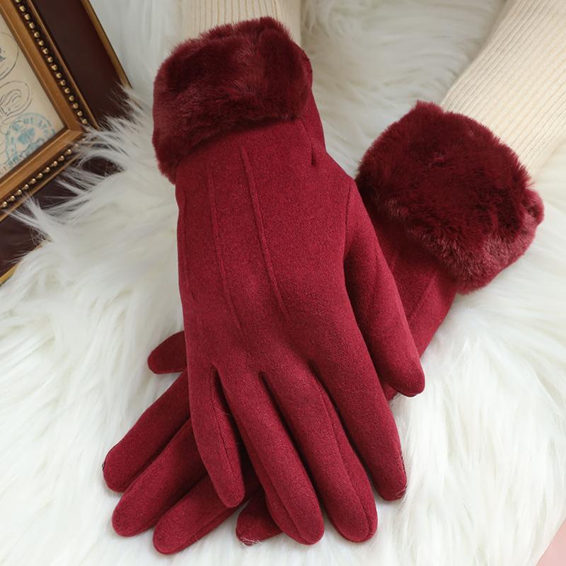 Five-finger Gloves Women Keep Warm Winter OCT burgundy ONE 