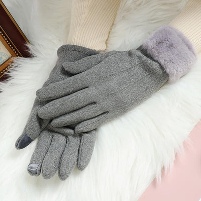 Five-finger Gloves Women Keep Warm Winter OCT gray ONE 