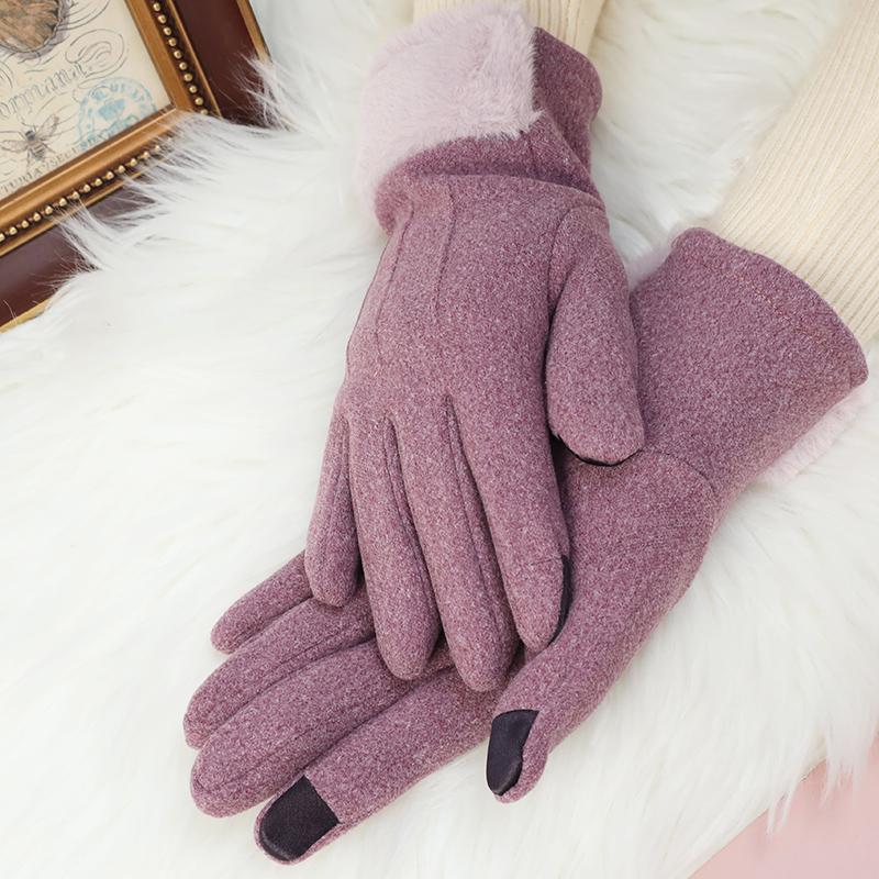 Five-finger Gloves Women Keep Warm Winter OCT purple ONE 