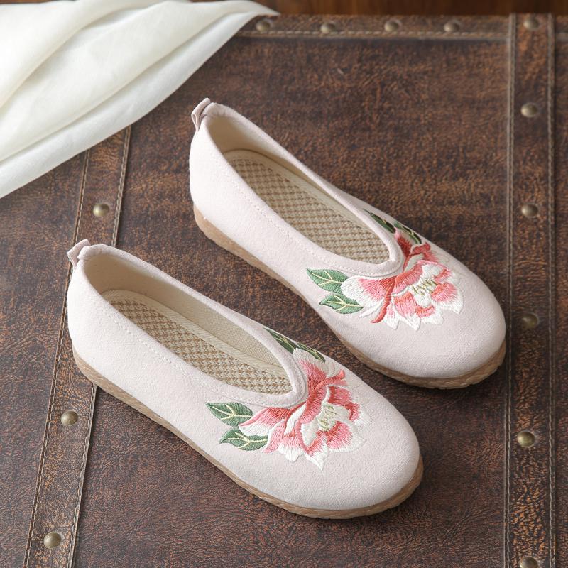 Floral Embroidered Vintage Linen Flat Casual Shoes