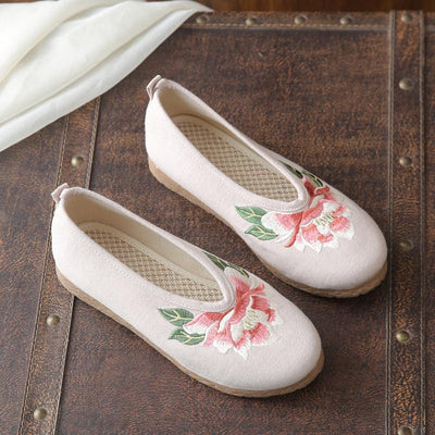 Floral Embroidered Vintage Linen Flat Casual Shoes Aug 2021 New-Arrival 