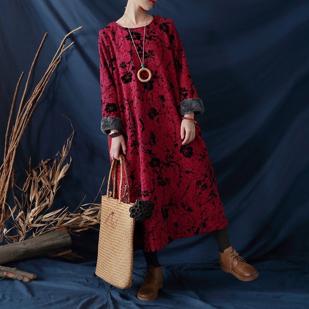 Floral Ethnic Style Fleece Dress 2019 New December 