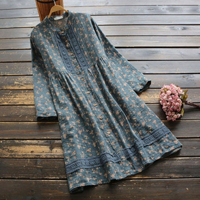 Floral Lace Paneled Dress 2019 New December One Size Blue 