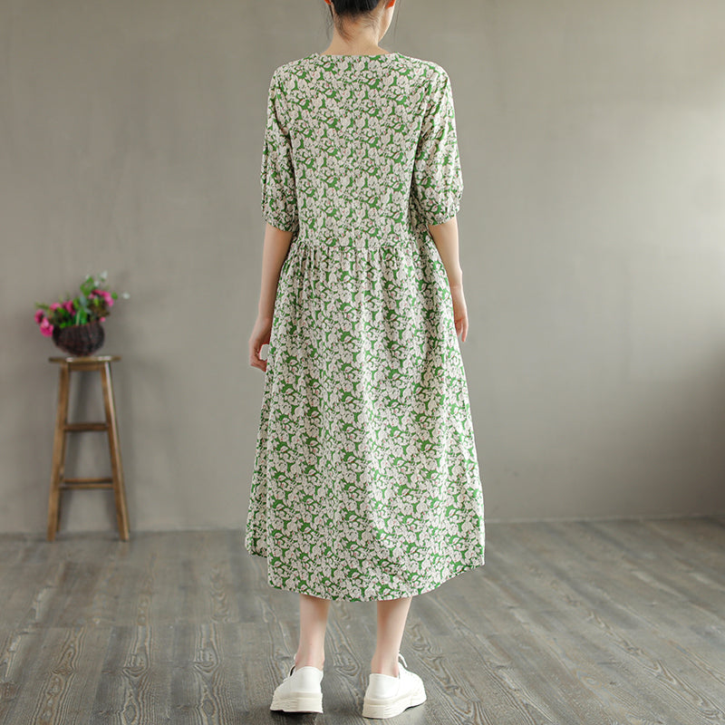 Floral Summer Comfortable Cotton Square Collar Thin Dress Jul 2022 New Arrival 