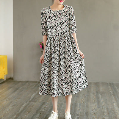 Floral Summer Comfortable Cotton Square Collar Thin Dress