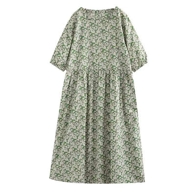 Floral Summer Comfortable Cotton Square Collar Thin Dress