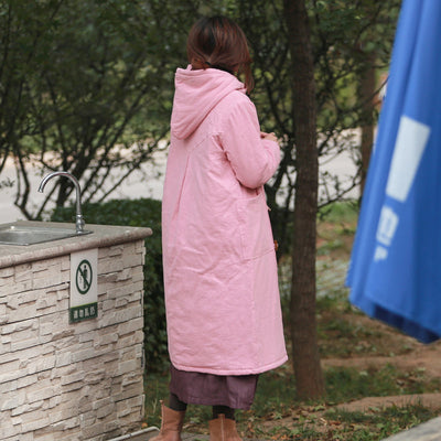 Folk Style Linen Thick Winter Coat M Pink 