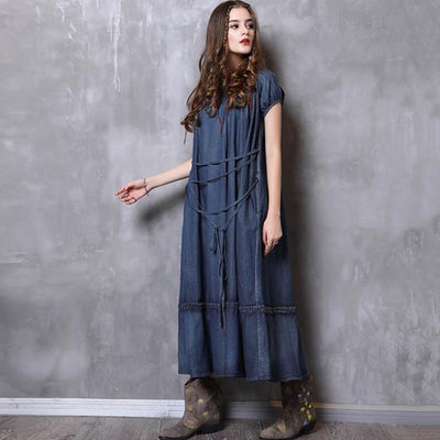 Gathered Loose Solid Short Sleeve Dress With Belt 2019 March New 