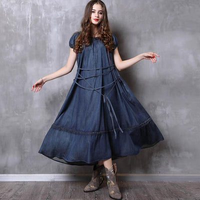 Gathered Loose Solid Short Sleeve Dress With Belt