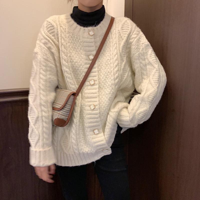 Gentle Thick Needle Knit Cardigan Nov 2020-New Arrival FREE SIZE WHITE 