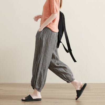 Ginham Linen Pants With Side Pockets For Women May 2020-New Arrival 