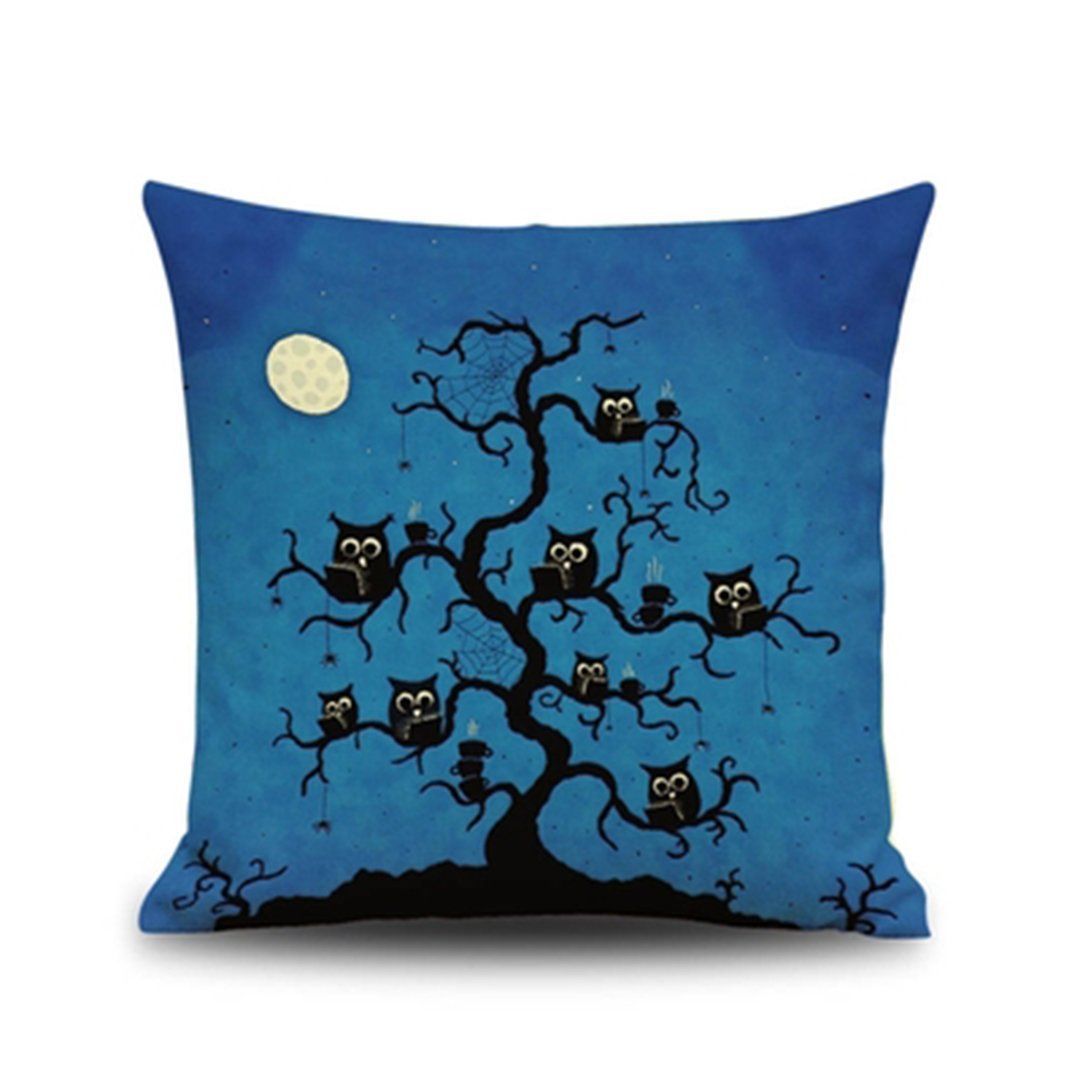 Halloween Compound Linen Custom Sofa Cushions Festive Pillow Pillowcase ACCESSORIES One Size Owls On The Tree 