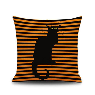 Halloween Compound Linen Custom Sofa Cushions Festive Pillow Pillowcase ACCESSORIES One Size Stripes Cat 