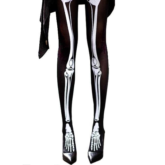 Halloween Dark Black Gothic Thigh Bone Skeleton Silk Socks