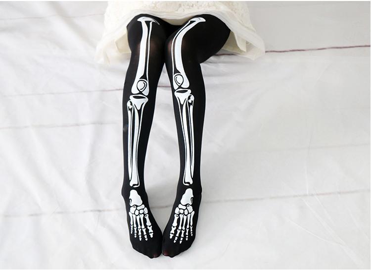 Halloween Dark Black Gothic Thigh Bone Skeleton Silk Socks