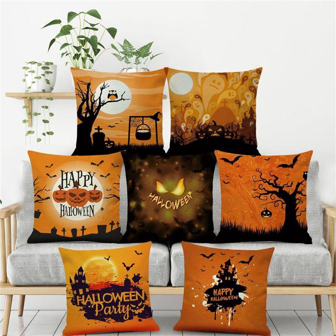 Halloween Pumpkin Festival Flax Home Sofa Linen Cushion Pillow Gifts