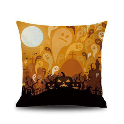 Halloween Pumpkin Festival Flax Home Sofa Linen Cushion Pillow Gifts ACCESSORIES One Size Halloween Ghost 