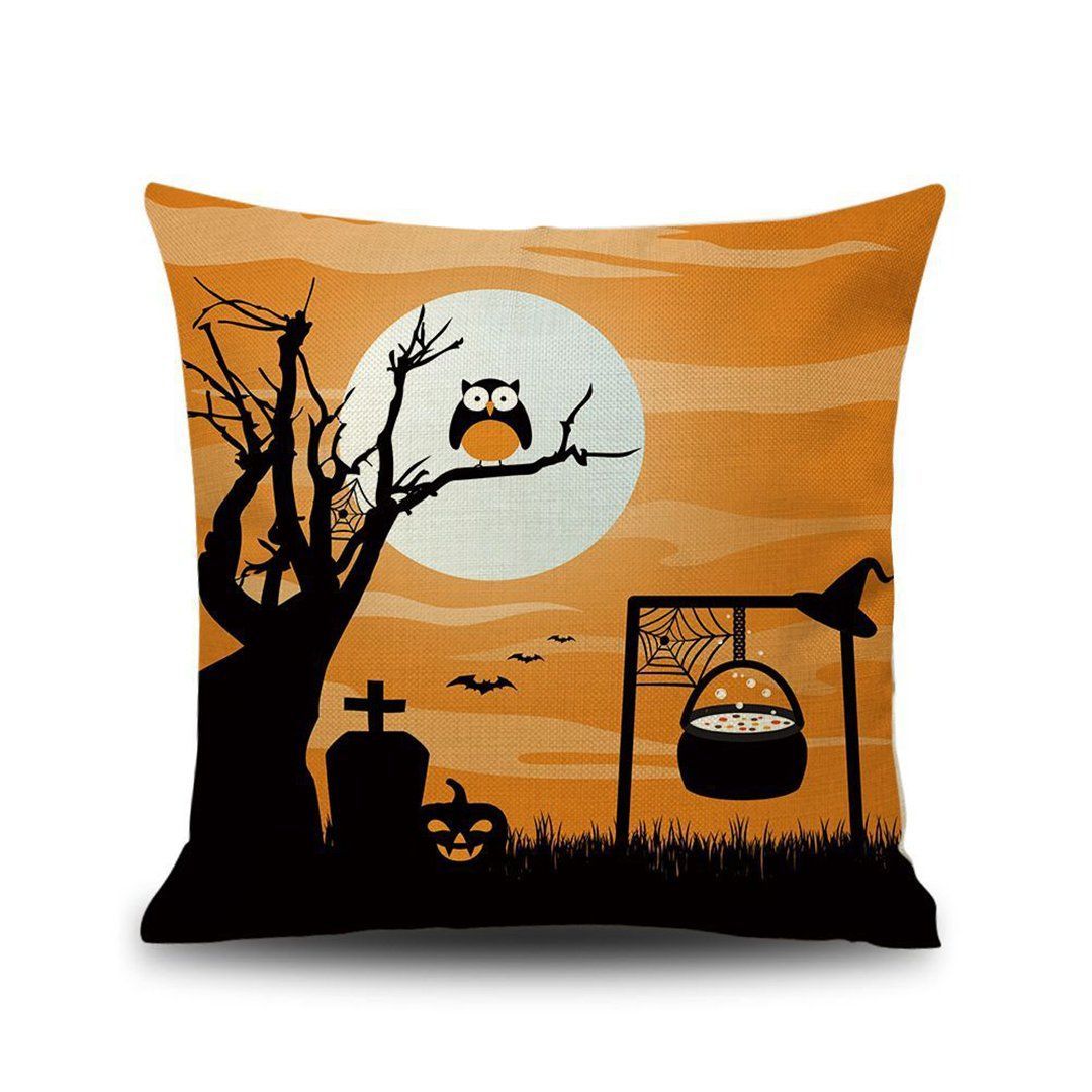 Halloween Pumpkin Festival Flax Home Sofa Linen Cushion Pillow Gifts ACCESSORIES One Size Halloween Owl 