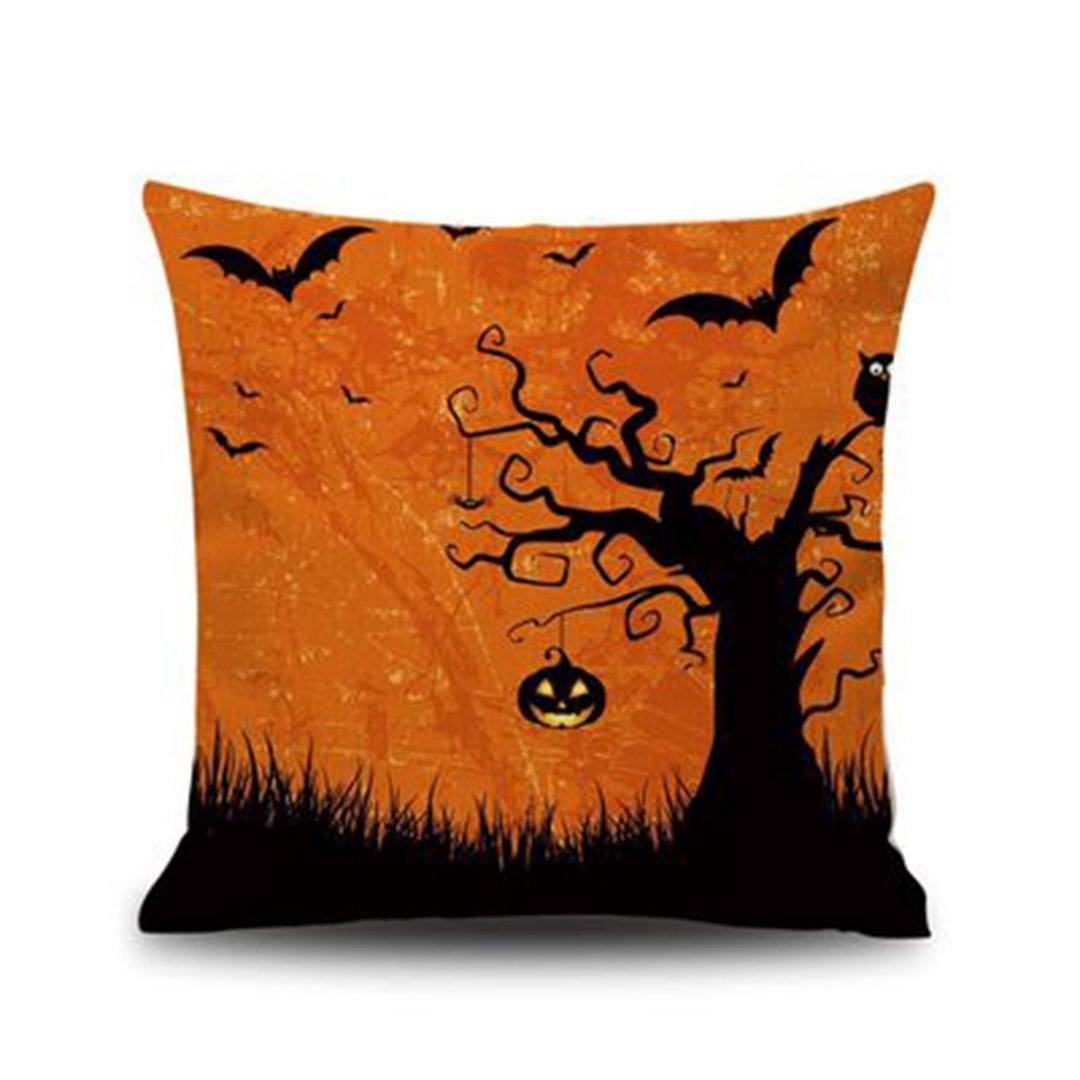 Halloween Pumpkin Festival Flax Home Sofa Linen Cushion Pillow Gifts ACCESSORIES One Size Halloween Tree 