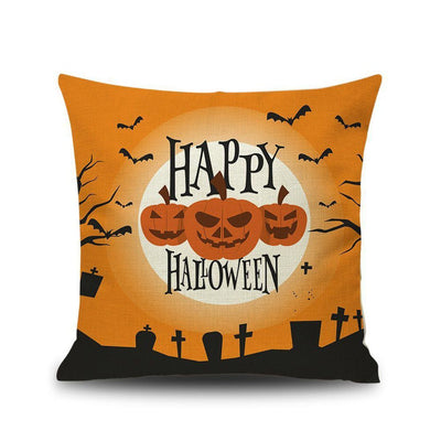 Halloween Pumpkin Festival Flax Home Sofa Linen Cushion Pillow Gifts ACCESSORIES One Size Happy Halloween 
