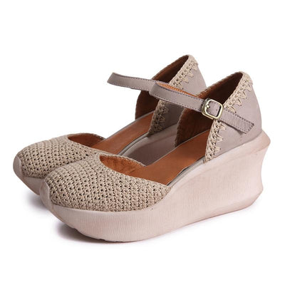 Hand-Knitted Leather Women Shoes