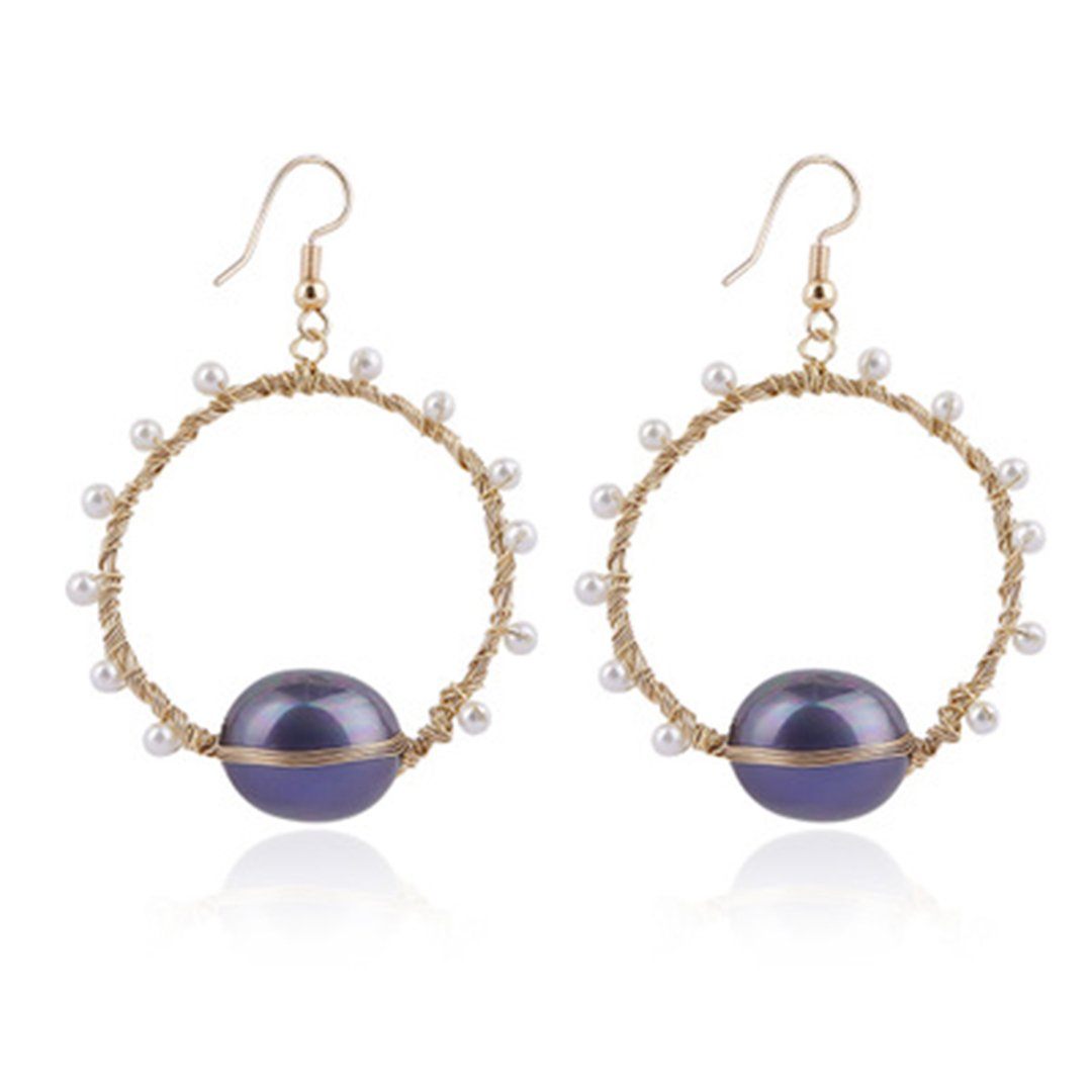Handmade Copper Wire Woven Shell Pearl Earrings Jewelry