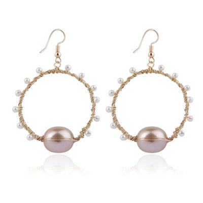 Handmade Copper Wire Woven Shell Pearl Earrings Jewelry ACCESSORIES One Size Pink 