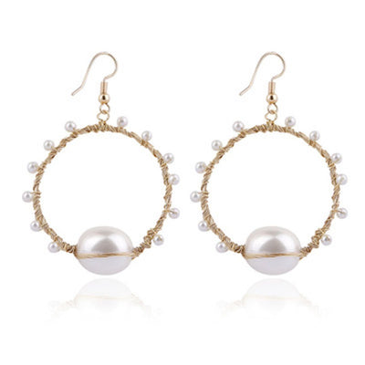 Handmade Copper Wire Woven Shell Pearl Earrings Jewelry ACCESSORIES One Size White 