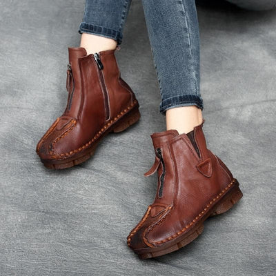 Handmade Leather Short Boots 35-43 Dec 2020-New Arrival 35 Brown velvet 