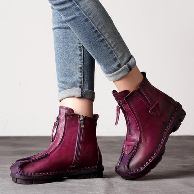 Handmade Leather Short Boots 35-43 Dec 2020-New Arrival 35 purple velvet 