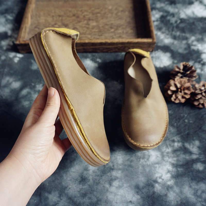 Handmade Leather Women's Retro Comfortable Shoes 2019 May New 35 Khaki 
